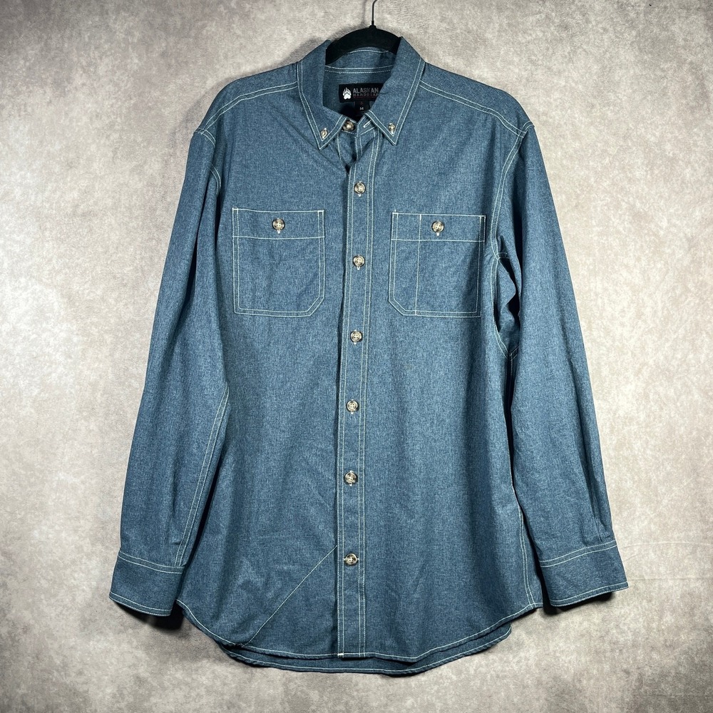 Alaskan Hardgear Shirt Mens Medium Blue Button Down Long Sleeve‎ Standard Fit